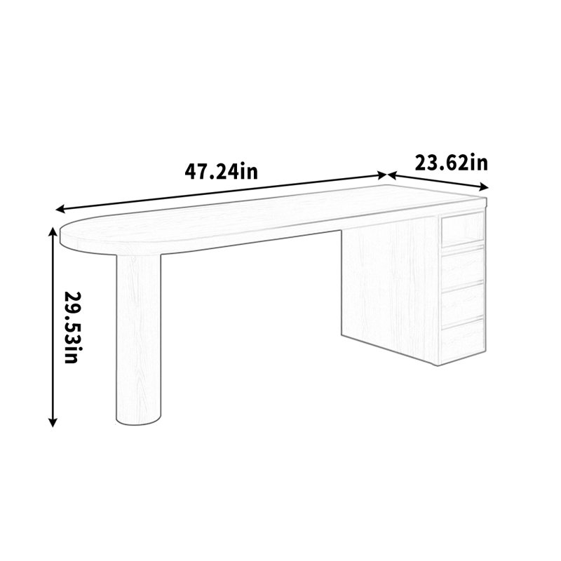 Solid Desk Cylinder Legs Rounded Edges Storage