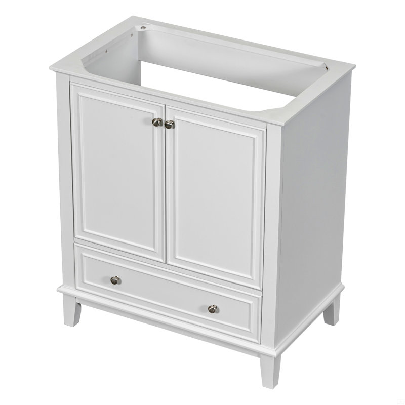 Armoire de salle de bain 30 po sans lavabo, base seulement, armoire de salle de bain avec portes et tiroir, Argent argent