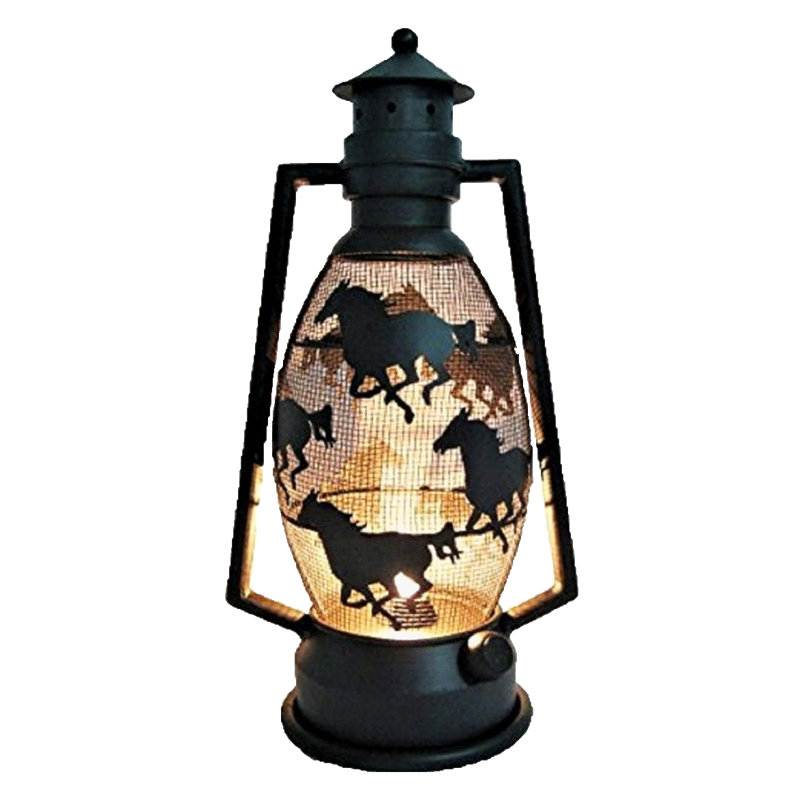 Lampe de table rustique en métal avec lanterne de cheval rustique rétro style cowboy occidental pour le salon, la chambre à coucher ou le bureau