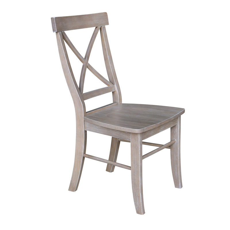 Bellmead Solid Wood Cross Back Side Chair, Washed Gray Taupe