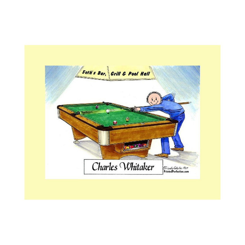 Personalized Billiards, Pool Player - Male Cartoon Caricature with a Mat, Ready to Frame, Yes