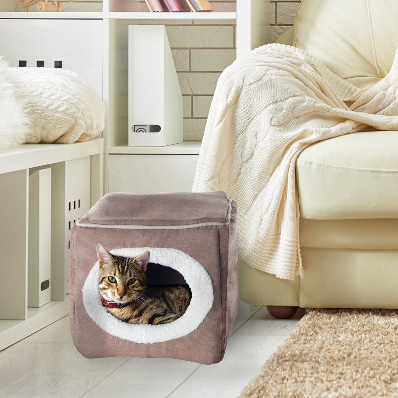 Light Brown Microfiber Orthopedic Pet Cave Bed for Small Pets