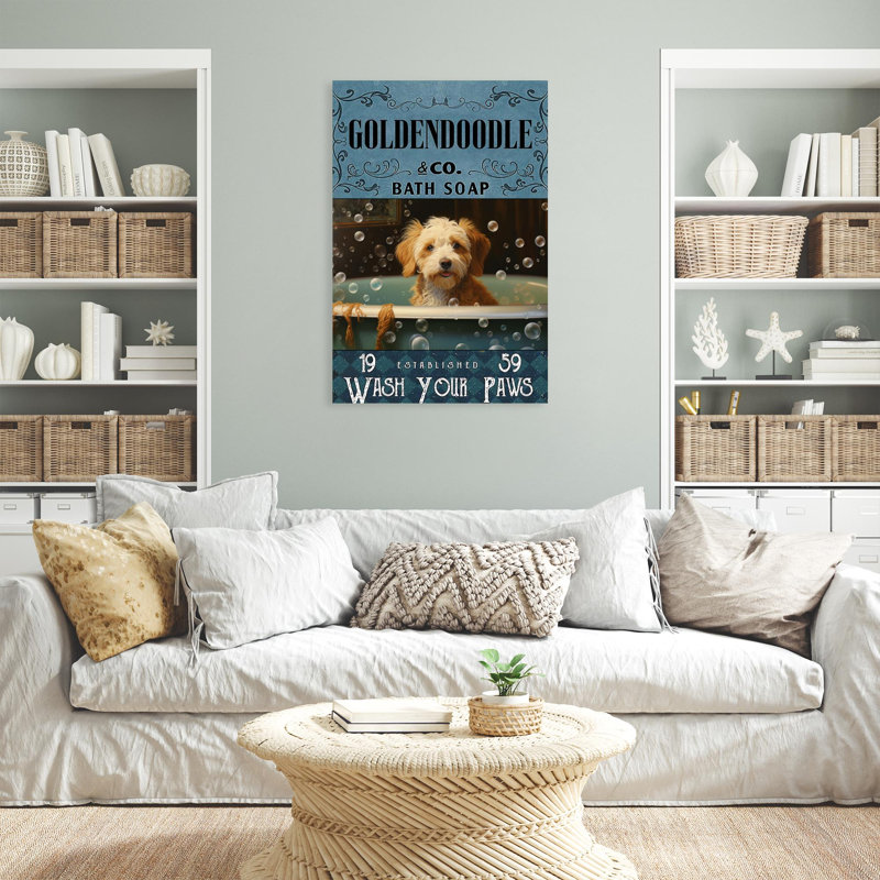 " Goldendoodle Bath Soap - 1 Piece Rectangle Graphic Art Print On Wrapped Canvas ", 36" H x 24" W x 1.25" D