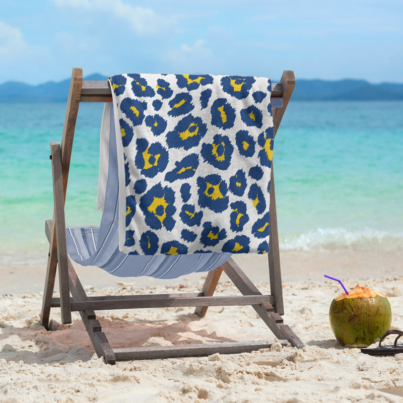 Serviette de plage Davlin, Mélange polyester-coton, Blanc / or / bleu royal