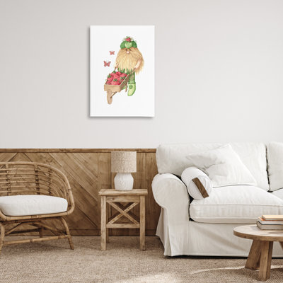 Elfe de jardin avec toile de brouette, design par Nancy Overton