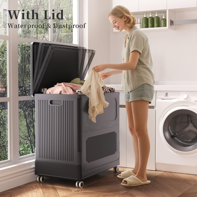 Plastic Laundry Basket, Dark Grey