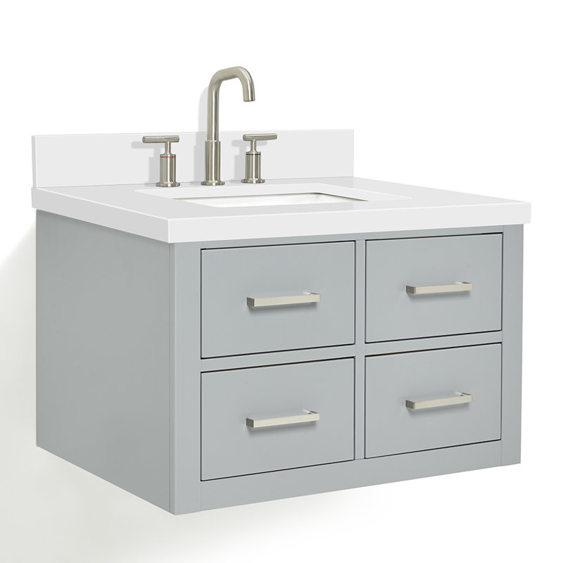 Ensemble de meuble-lavabo mural simple 31 po Macolm, Gris, Nickel brossé