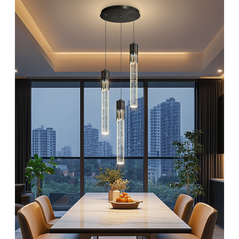 Luminaire suspendu à DEL pour îlot de cuisine à intensité variable, Noir mat, 3, H 78 po x l 12 po x P 12 po
