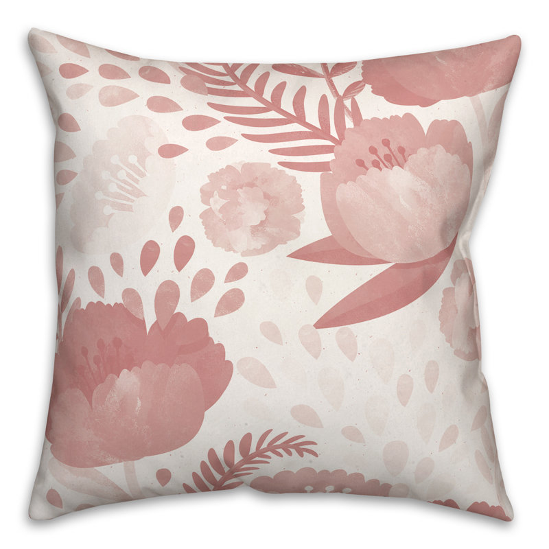 Floral Outdoor Throw Pillow, 16" x 16", Pink