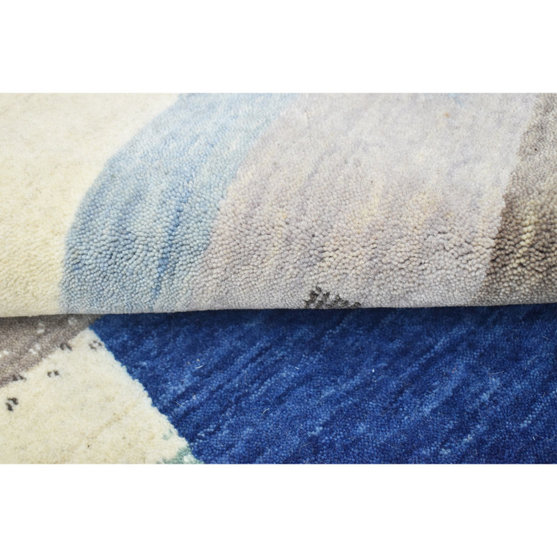 Tapis bleu et multicolore de haute qualité noué à la main, Tapis de couloir 2 pi 6 po x 10 pi