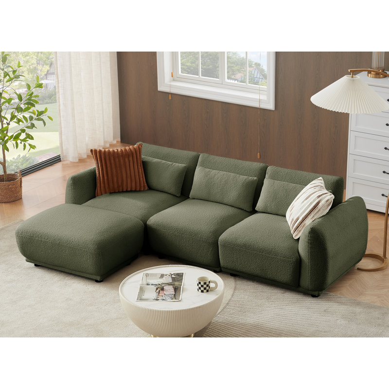 Ballyrobert 4 - Piece Upholstered Sectional Teddy Wool Modern Sectional Sofa 3 Seat L Shaped Convertible Modular Sectional Sofa with Reversible Ottoman