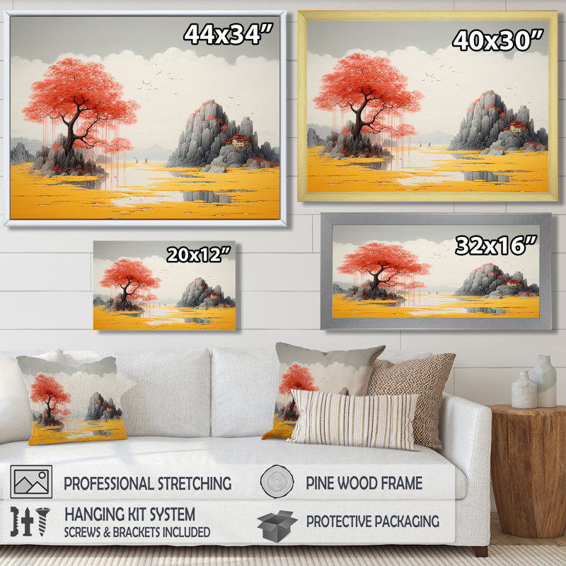 Sheena - Lake House, art mural, Toile avec cadre flottant brun, H 24 po x l 32 po x P 1 po