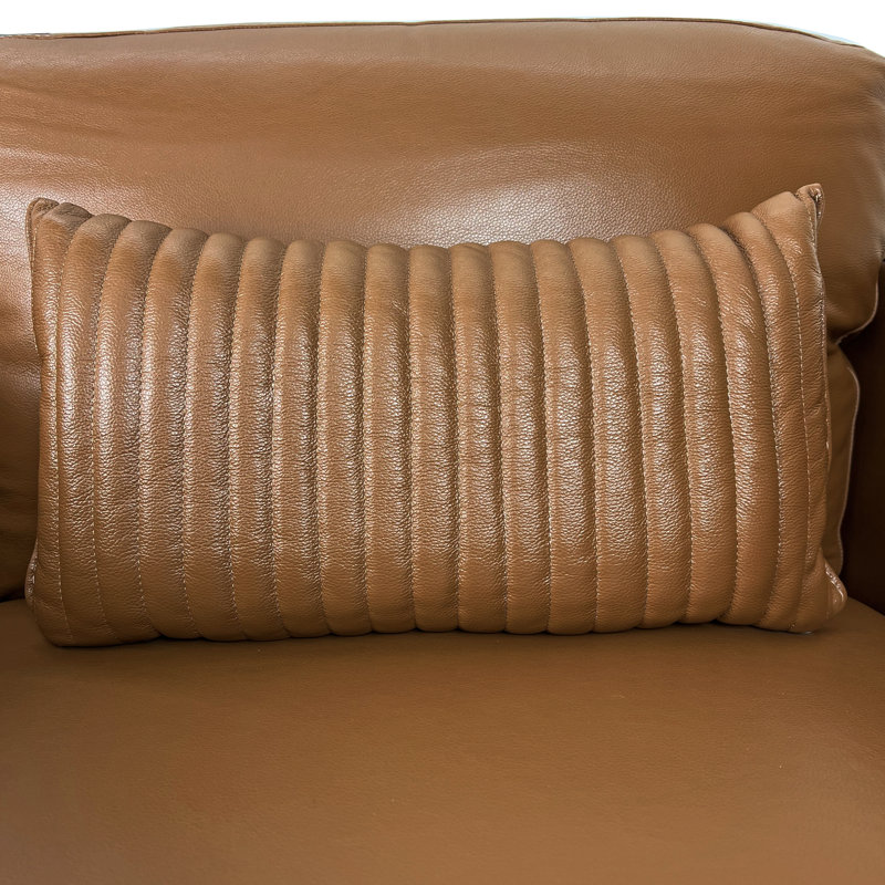 Fauteuil en cuir véritable touffeté Mishkat, Cuir véritable brun clair selle