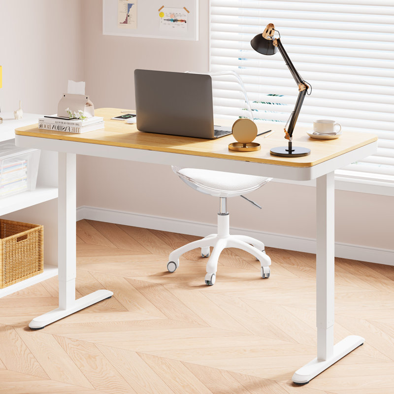 Bureau debout à hauteur réglable de 48 po / 55 po avec tiroir Home Office, Érable / Blanc, H 46,5 po x l 55 po x P 28 po