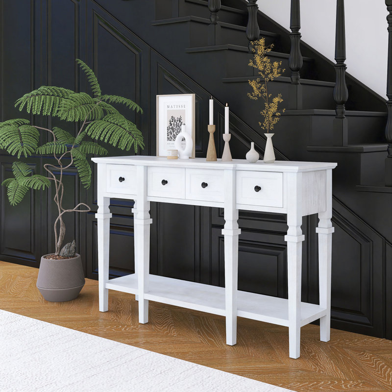 48 inch Long Console Table with 4 Drawers and 1 Bottom Shelf for Entryway Hallway Easy Assembly