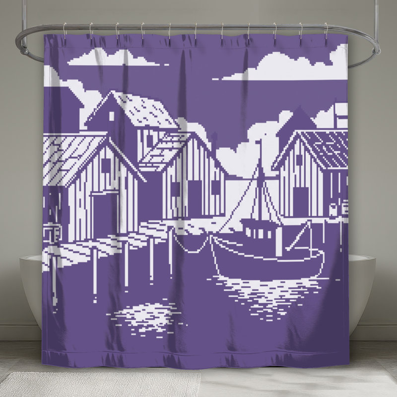 Rideaux de douche Pixel Art, L 70 po x H 72 po, Dark Purple Light White