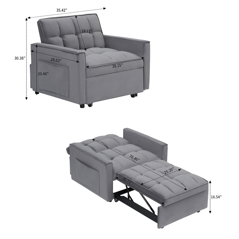 High quality multifunctional sofa futon with adjustable backrests, Dark Gray