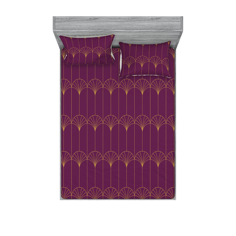 Microfiber Geometric Sheet Set, Queen Sheet Set with 2 Pillowcases, Purple
