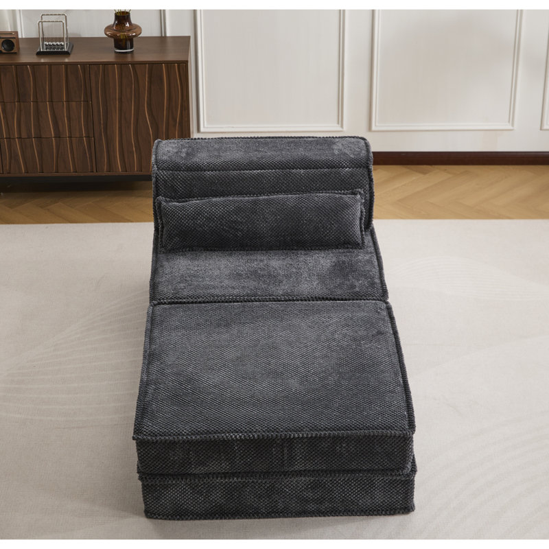 Compression Mahjong Sofa,Convertible Floor Sofa Bed,DIY Boneless Modular Sectional Sofa,No Assembly Required,Circle Fleece Fabric,Oversized Single Seater With 1 Pillow And 1 Ottoman,Dark-Grey