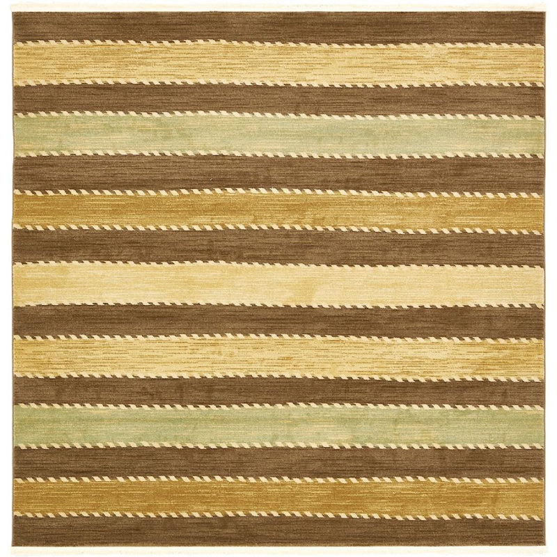 Tapis à motif géométrique brun Frederica, Carré 8 pi