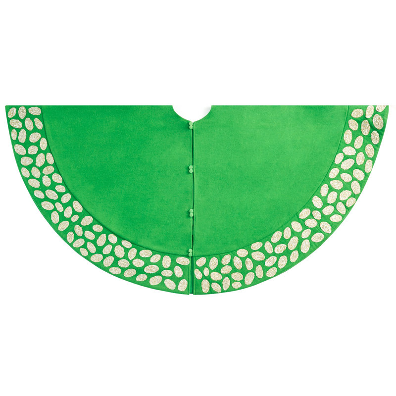 Green Recycled Wool Handmade Christmas Tree Skirt with Pebble Border
