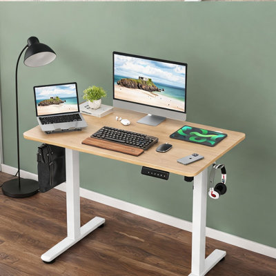 Warm Natural Standing Desk with Splice Board – Adjustable Height Sit-Stand Workstation for Home Office, 40 x 24 in, Industrial Steel Frame