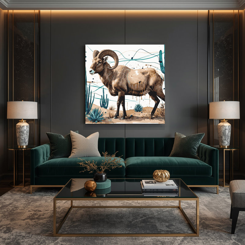 «Southwestern Cowboy Desert Animal» 65, art mural sur toile beige, 8" H x 8" W