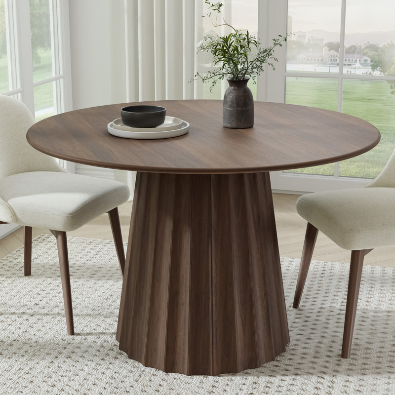 Solid Wood Dining Table Round Pedestal Kitchen Table, 30"H x 46"L x 46"W, Walnut