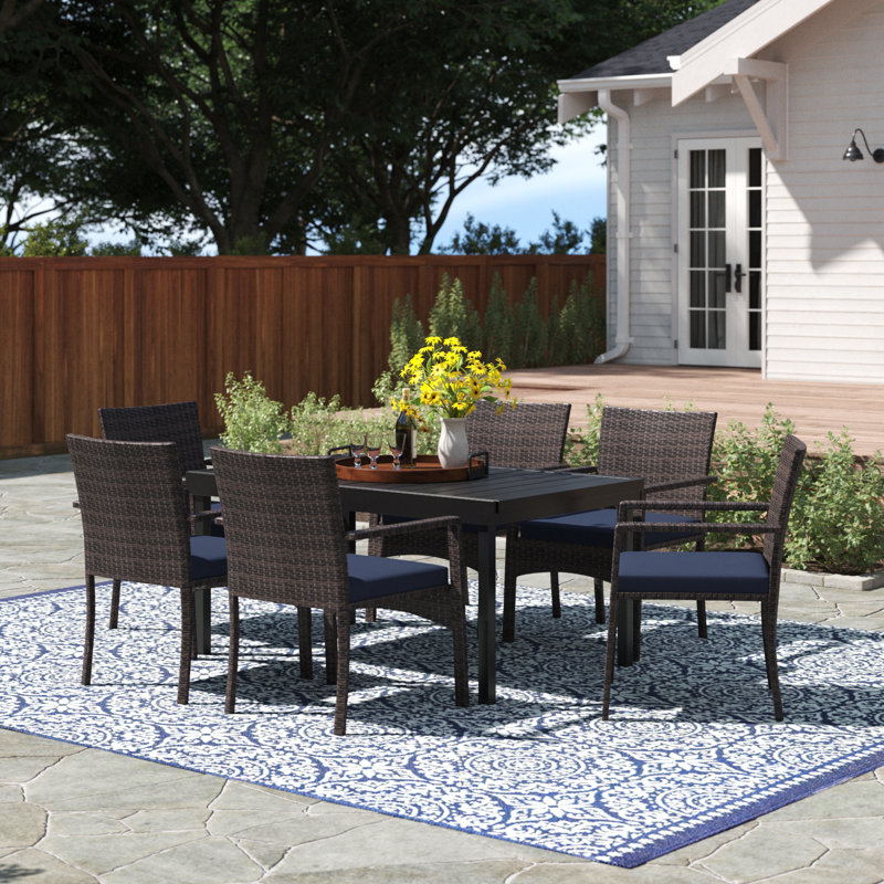 Salem 6 - Person Patio Dining Set with Extendable Rectangular Table , Cushions Included