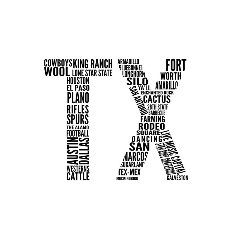 TX Type by SD Graphics Studio - Wrapped Canvas Print, 30.48 cm H x 30.48 cm W