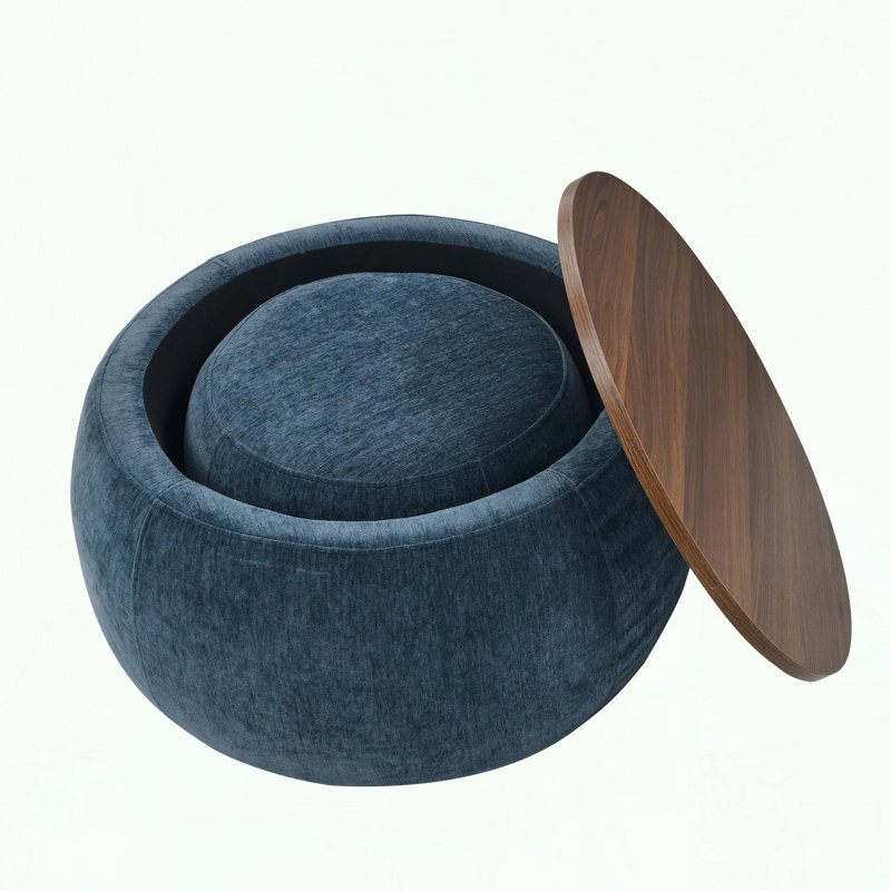 Repose-pieds rond avec rangement 2 en 1, table de bout convertible et repose-pieds avec petit siège, Bleu très foncé