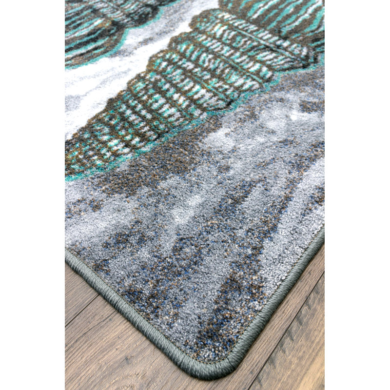 Sally vendu gris et turquoise, Tapis de couloir 2 pi x 8 pi