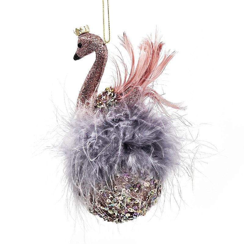Set of 6 Pink and Blue Feathered Plastic Swan Ornaments