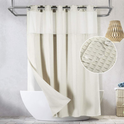 Shower Curtain With Removable Liner - See Through Top For Natural Light - Machine Washable Hotel Quality Heavy Duty Fabric