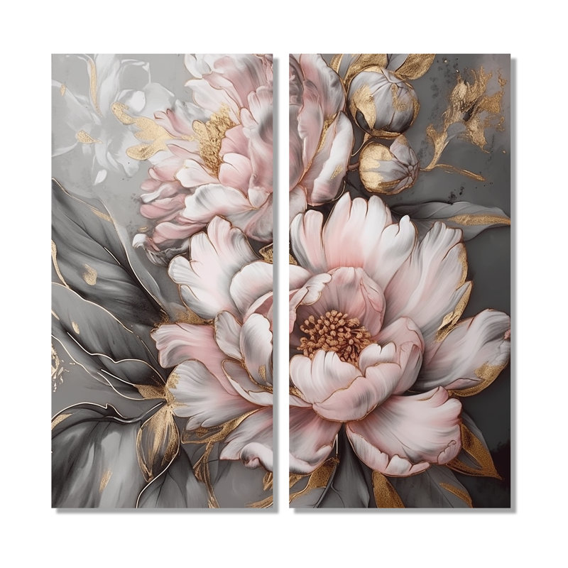 Pivoines roses et grises élégantes I - décoration murale moderne, 32" H x 32" W, Toile tendue, Ne s’applique pas