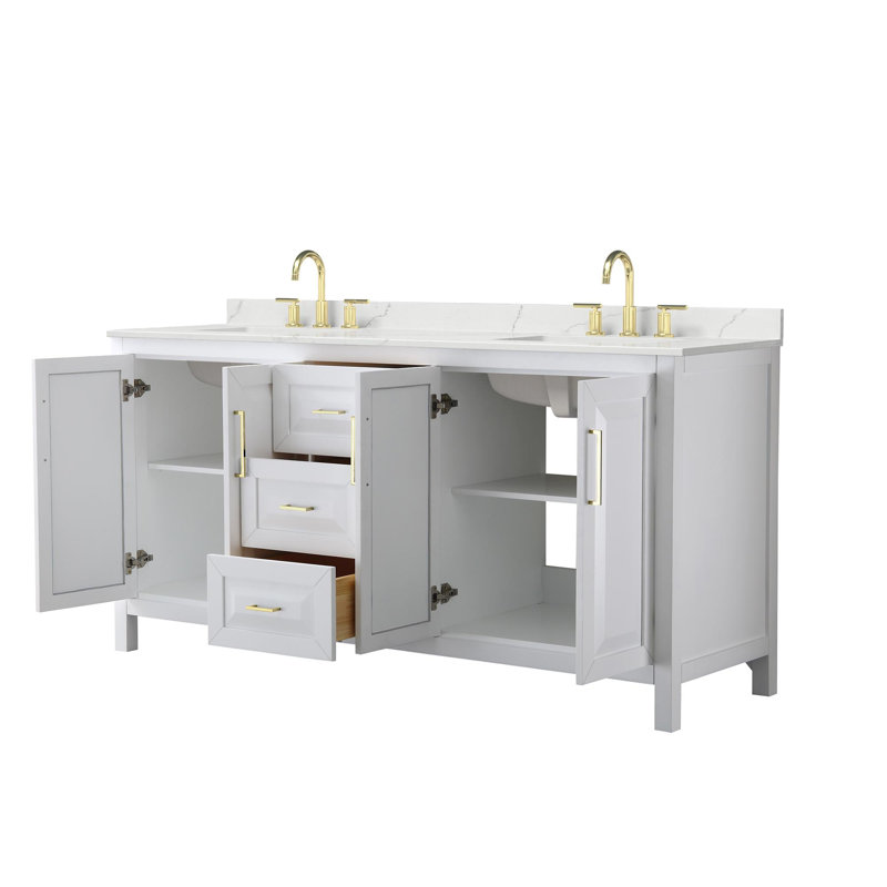 Daria 72'' W Vanity, White, Brushed Gold, White Quartz