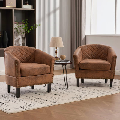 Chaises d'appoint, fauteuil club moderne en tonneau pour le salon, fauteuil avec garniture cloutée et dossier à motif de losanges (ensemble de 2)