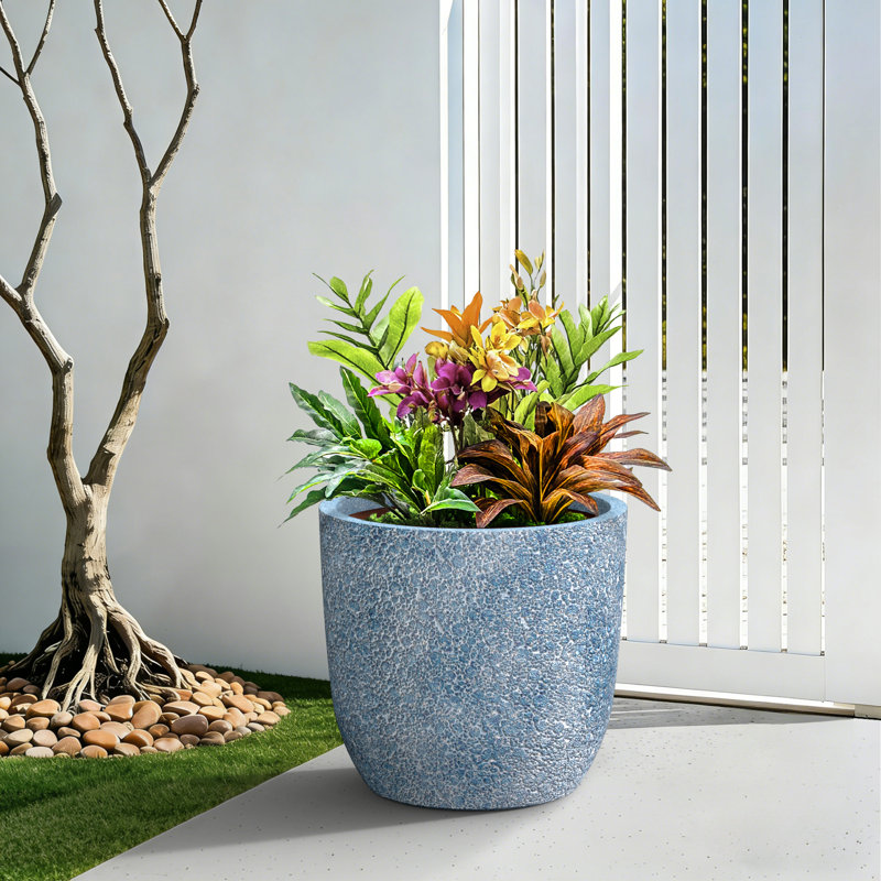 17 in. Large Light Blue（Upgraded Interior） Concrete Round Planter / Pot with Drainage Holes for Indoor & Outdoor, Light Blue