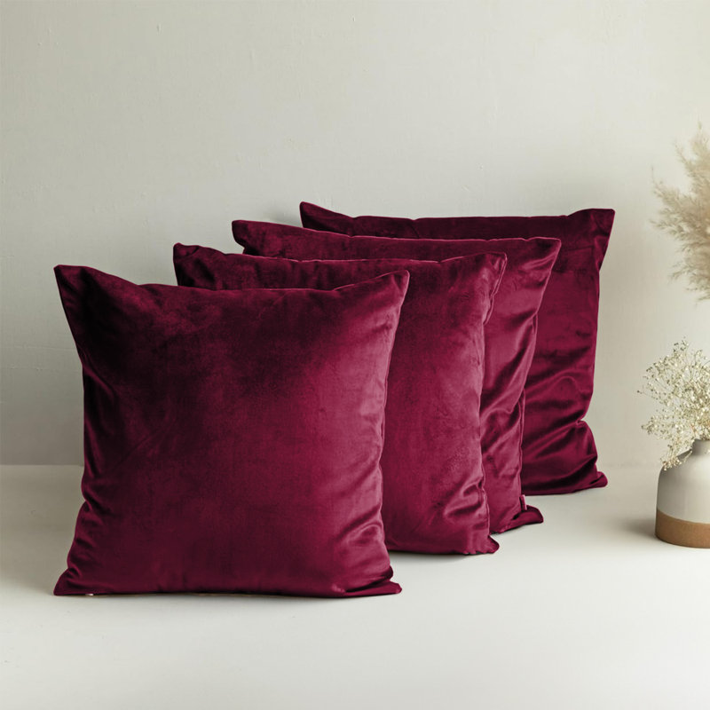 Square Luxury Velvet Throw Cushion Covers for sofa, couch set of 4, Red
