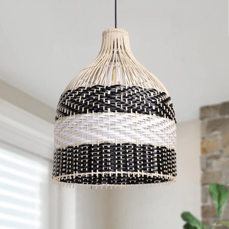 Luminaire suspendu simple 1 lumière, Black/Natural, 78.74" H x 15.75" W x 15.75" D
