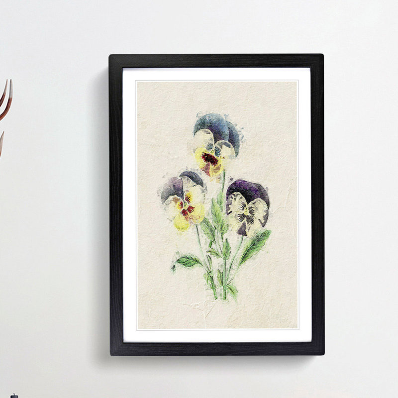 Illustration of Wild Pansies - Picture Frame Painting Print, 65cm H x 48cm W x 2cm D, Black Framed