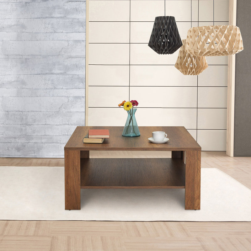Table basse moderne en noyer avec rangement supplémentaire, 35,4 po x 16,5 po x 35,4 po | Panneau de particules 100% enduit de mélamine pour plus de durabilité | Design élégant pour le salon ou le bureau, élégant et fonctionnel