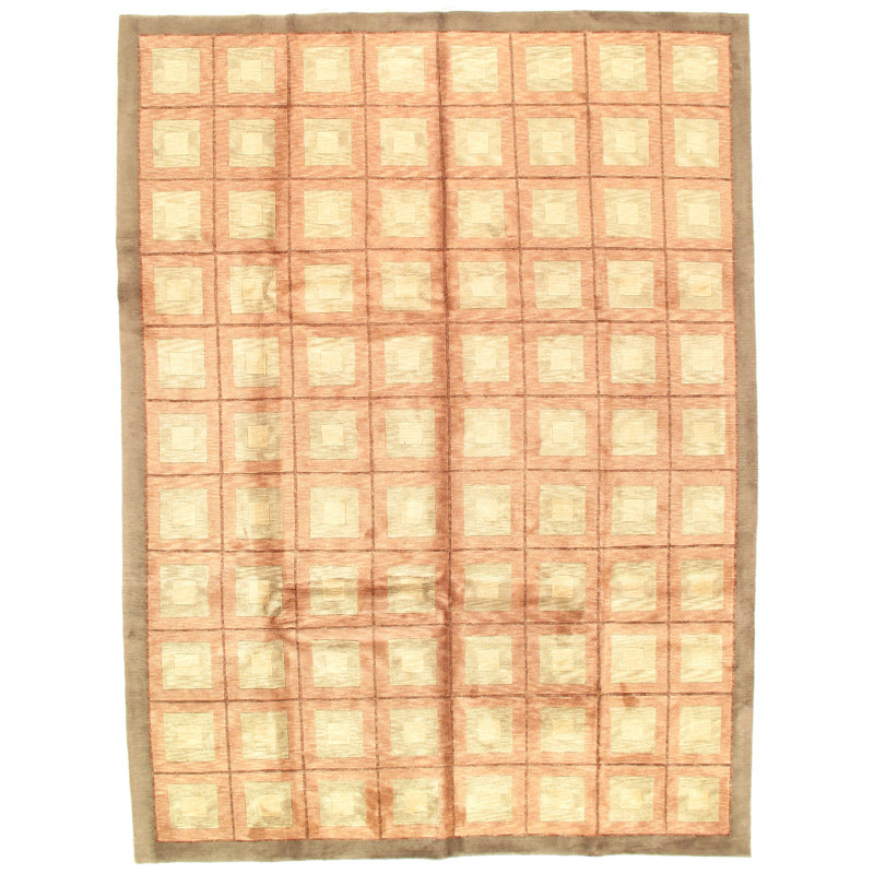 Tapis unique rouge / beige / brun noué à la main 9 pi x 12 pi Tibetan