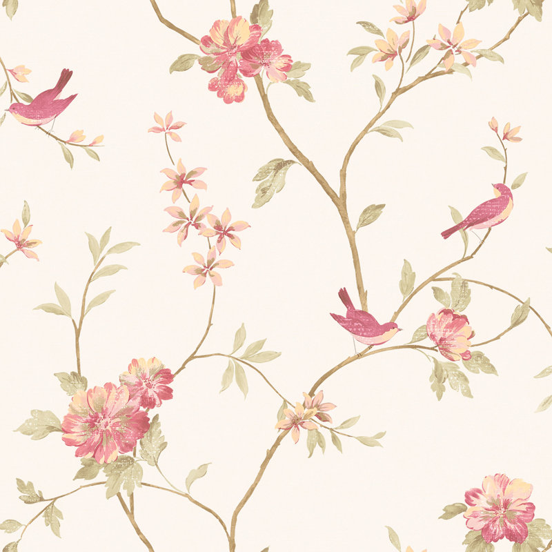 Miah 10m x 53cm Matte Wallpaper Roll, Cream/Pink