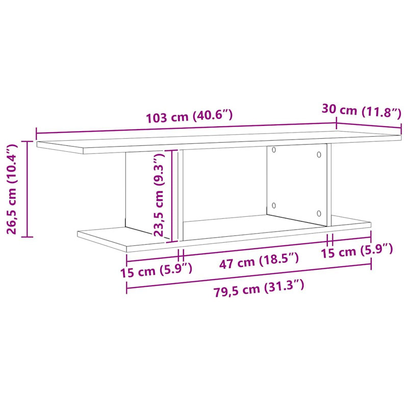TV Cabinet Engineered Wood, 26.5cm H x 103cm L x 30cm W, Black