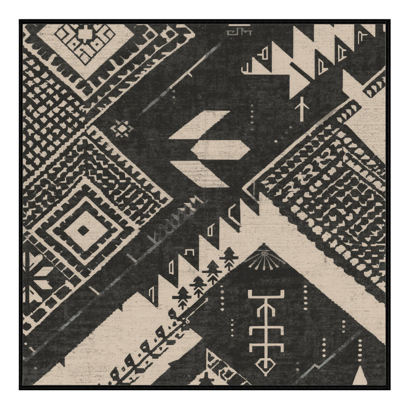 Tapis géométrique noir lavable à la machine Paizlea, Carré 4 pi