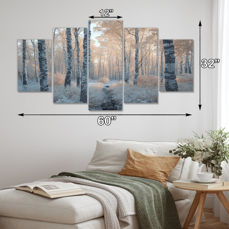 Hiver, forêt de bouleaux, photo II - ensemble de salon d'art mural paysage d'hiver
