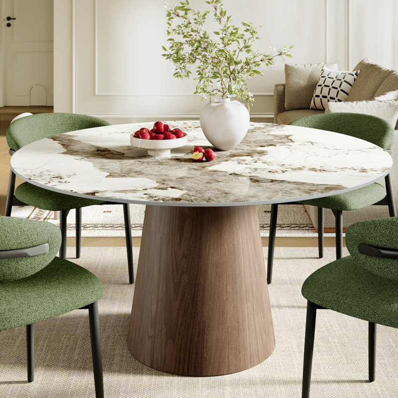 Table ronde sur piédestal pour 8 personnes Bobrow, H 29,52 po x l 59,06 po x P 59,06 po, Pandora, Espresso