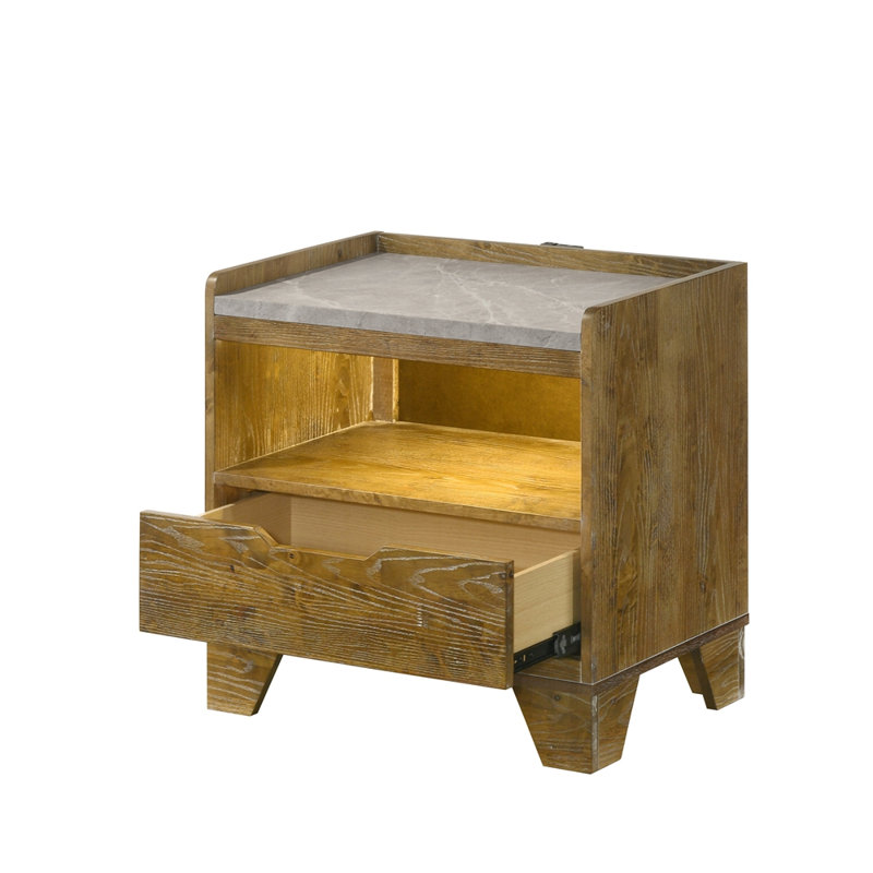Table de chevet Garcia brun clair Aspen avec DEL et USB