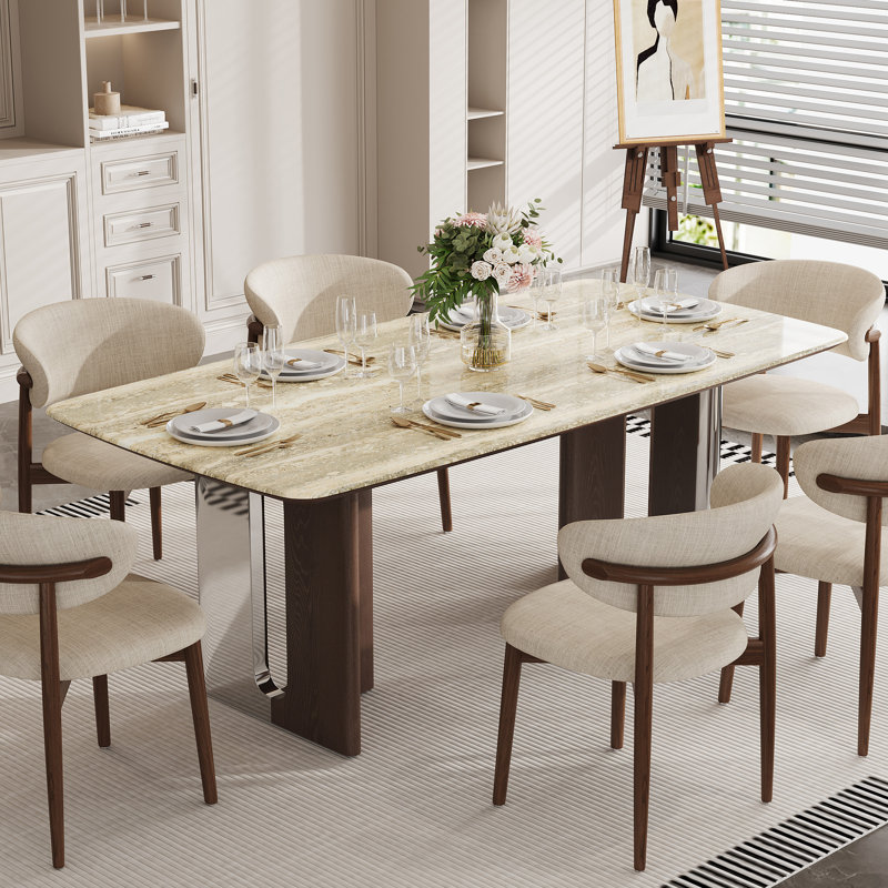 Table de salle à manger rectangulaire 63 "pour siège 4-6, table de cuisine en pierre frittée avec pieds en acier